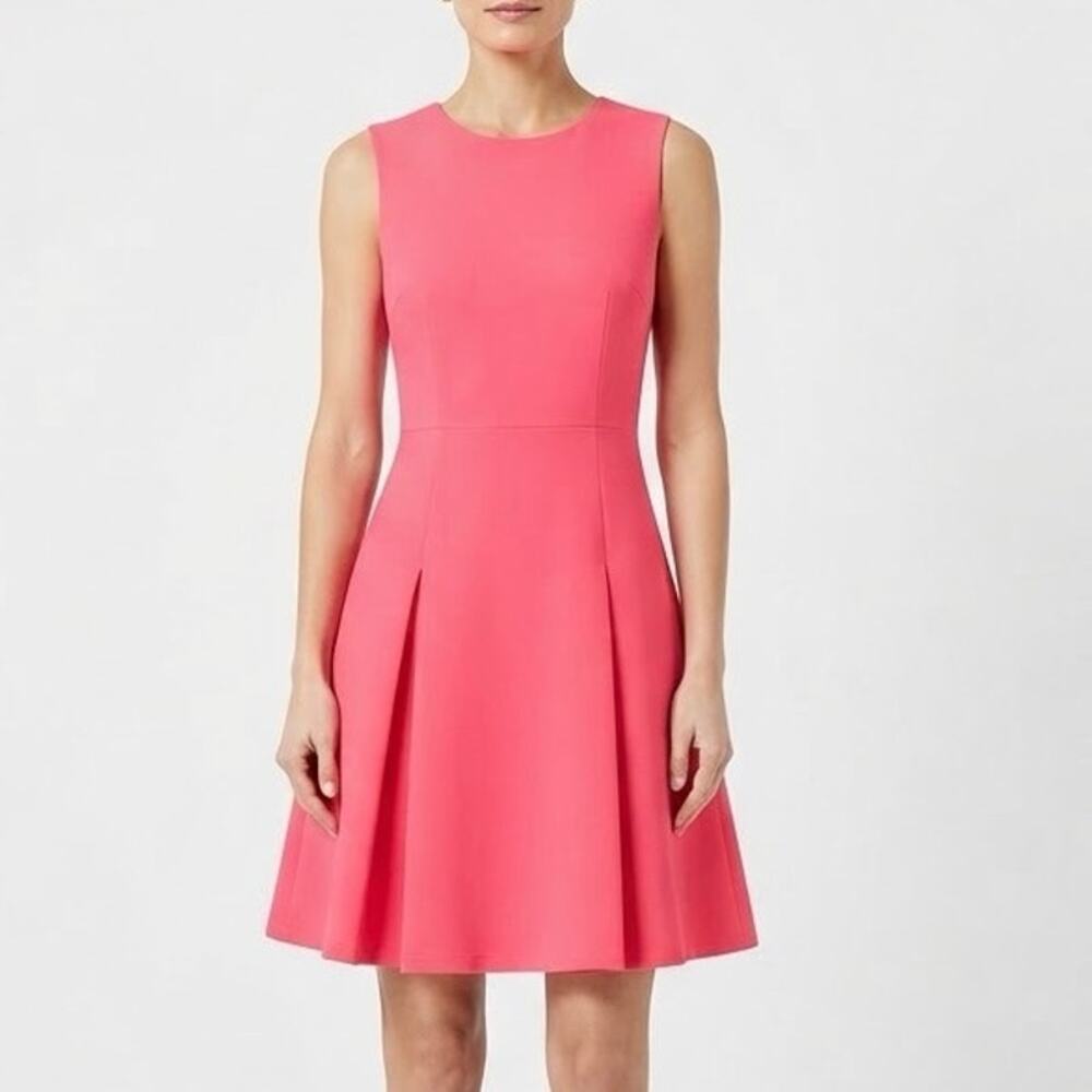Ted Baker Coral Hot Pink Sleeveless Fit & Flare Pleated Midi Dress Size 2 (US 6)